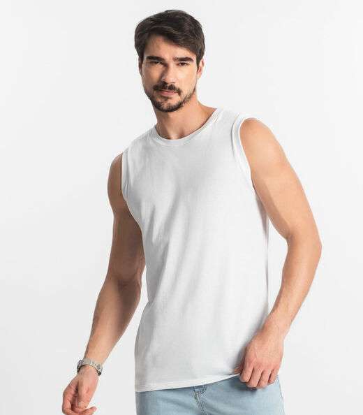 Regata Masculina Básica Meia Malha Diametro Branco