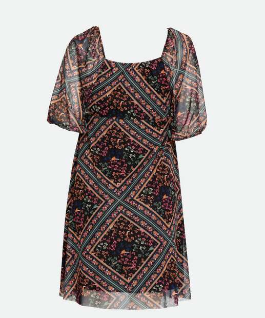 Vestido Feminino Tule Estampa Floral Marisa
