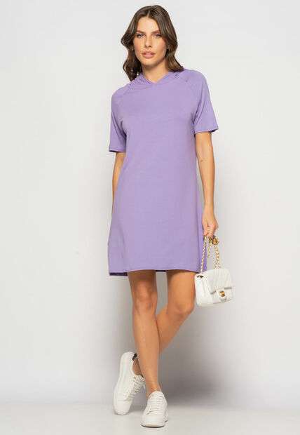 Vestido Curto Com Capuz Malha Lilás Salvatore
