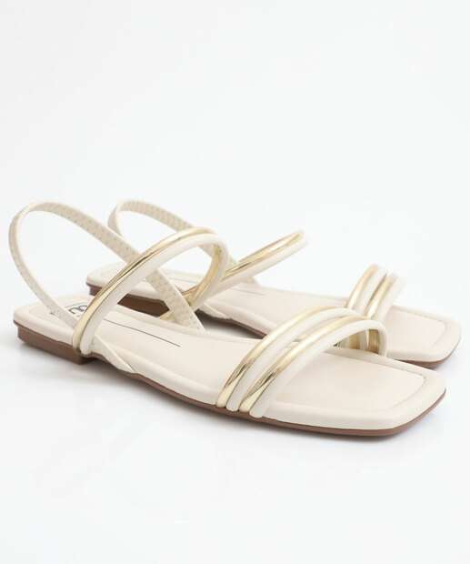 Sandália Feminina Rasteira Metalizada Moleca Dourado