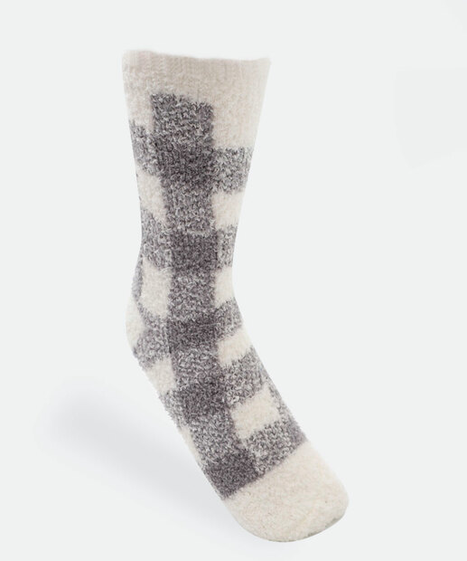 Image_Meia Feminina Cano Médio Chenille Xadrez Marisa Cinza