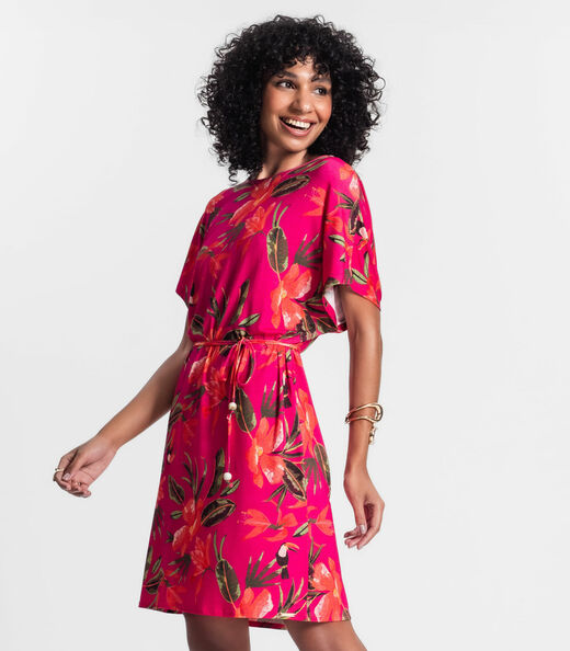 Vestido Curto Estampado Rovitex Rosa