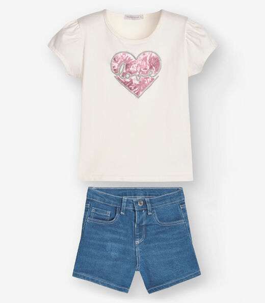 Conjunto Feminino Infantil Blusa com Shorts Trick Bege