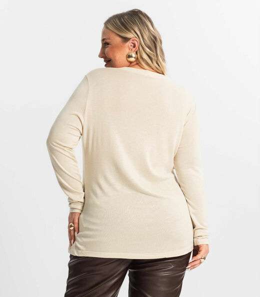 Blusa Manga Longa Visco Tricot Secret Glam Bege