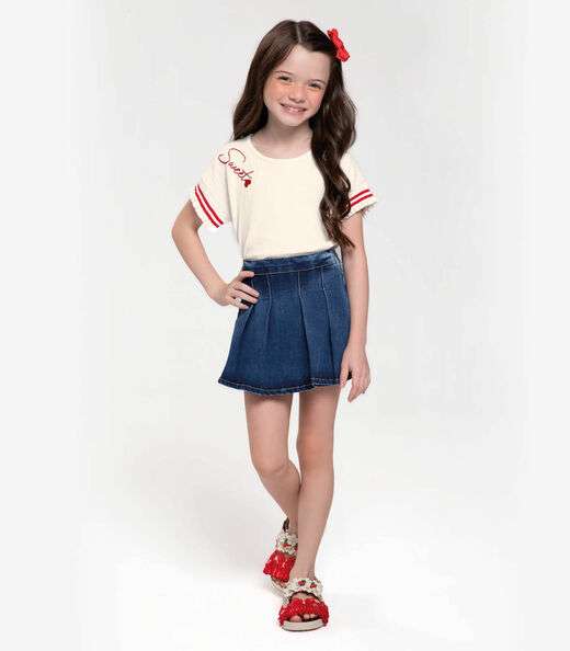 Conjunto Blusa Com Shorts Saia Jeans Trick Nick Bege