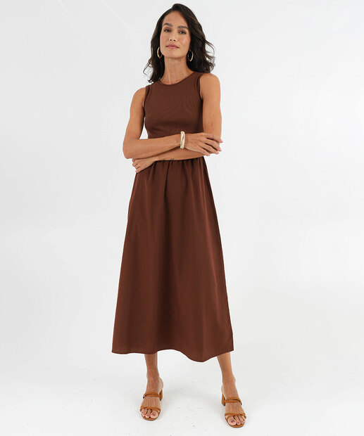 Image_Vestido Midi Feminino Recorte Canelado  Marisa Marrom