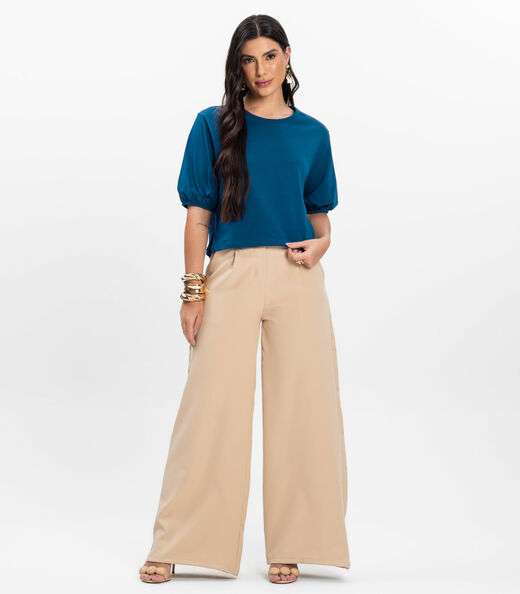 Blusa Manga Camponesa Feminina Rovitex Azul