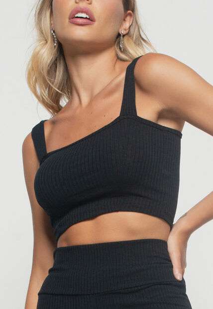 Cropped  Top Faixa Comfy Malha Canelada Preto Salvatore Fashion