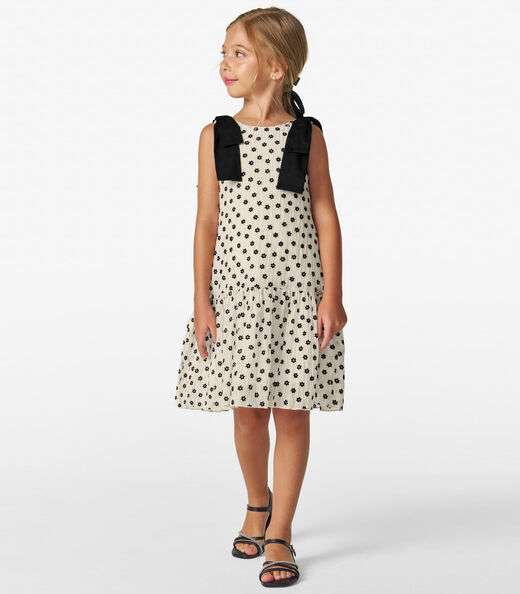 Vestido em Mini Plissado Floral e Visco Trick Nick Off White