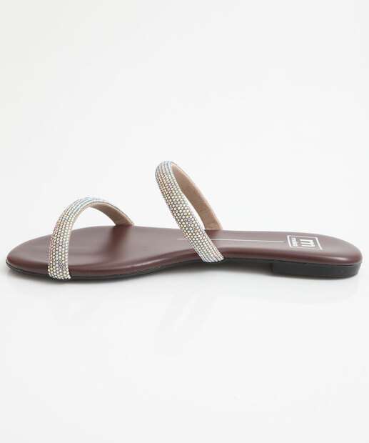 Rasteirinha Feminina Tiras Strass Moleca Marrom