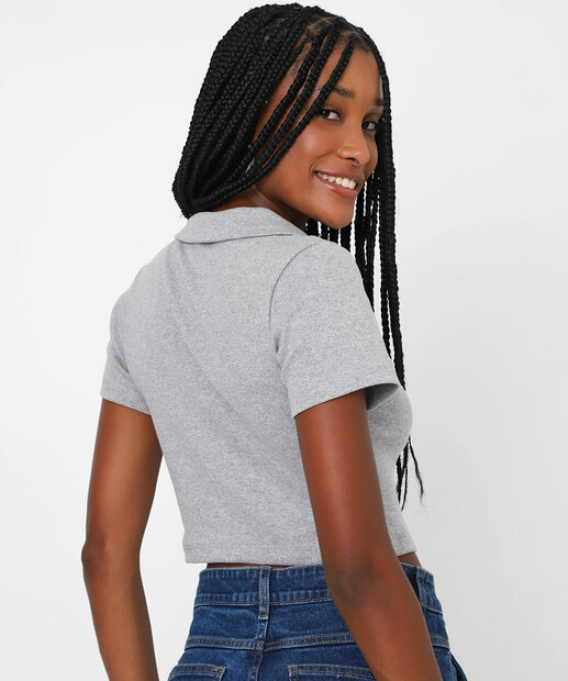 Blusa Polo Cropped Feminina Canelada Marisa Cinza