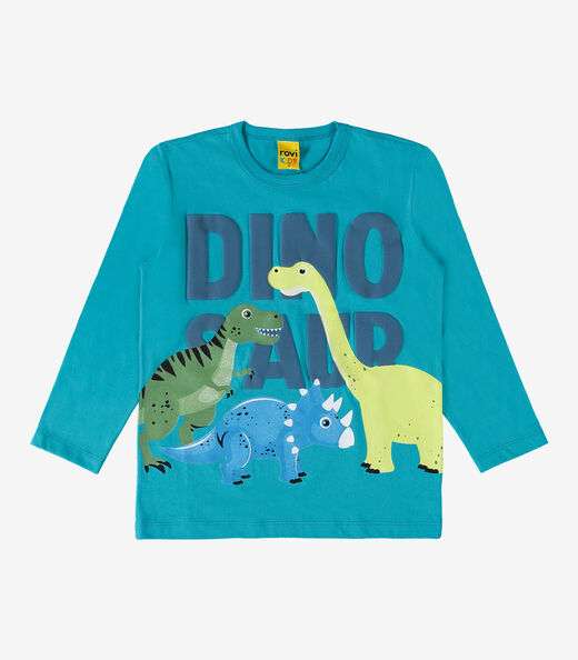 Camiseta Infantil Manga Longa Dino Rovi Kids Azul