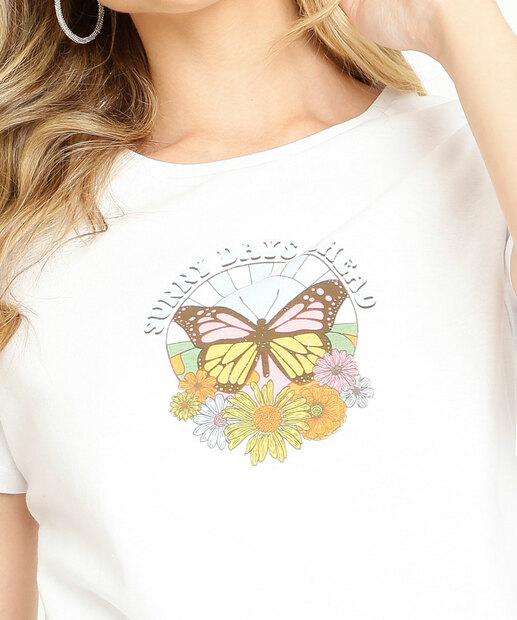 Blusa Feminina Estampa Borboleta Manga Curta Marisa
