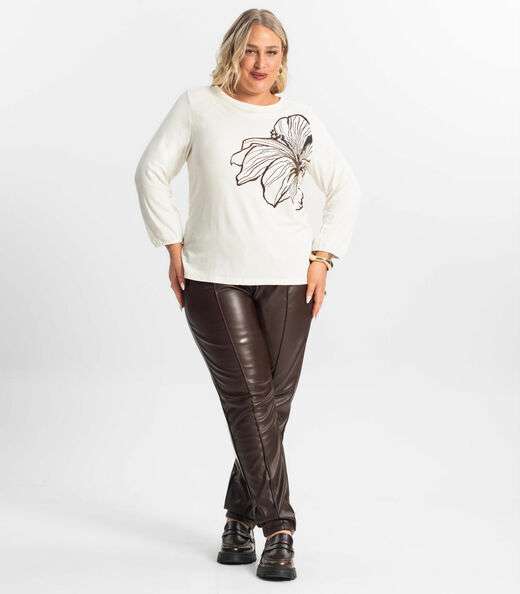 Blusa Feminina Plus Size Manga 7/8 Secret Glam Bege