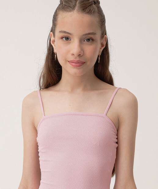 Vestido Juvenil Alças Finas Babado Marisa Tam 10 a 16 Rosa