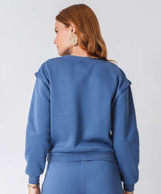 Blusão Feminino Moletom Detalhe Ombro Marisa Azul