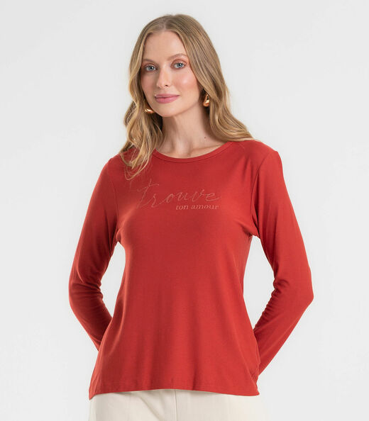Blusa Feminina Manga Longa Com Estampa Rovitex Laranja