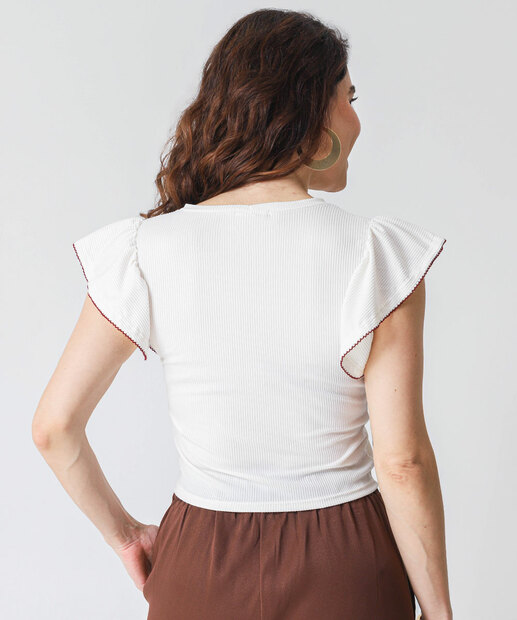 Blusa Feminina Canelada Babado Marisa Off White