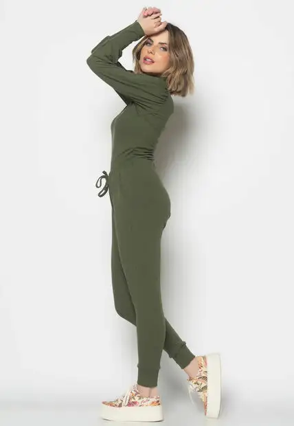 Conjunto Comfy Com Blusa Princesa M/L e Jogger Canelado Verde Musgo Salvatore