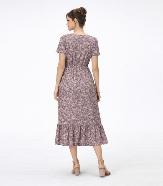 Vestido Midi Feminino Estampado Helanca Select Bege