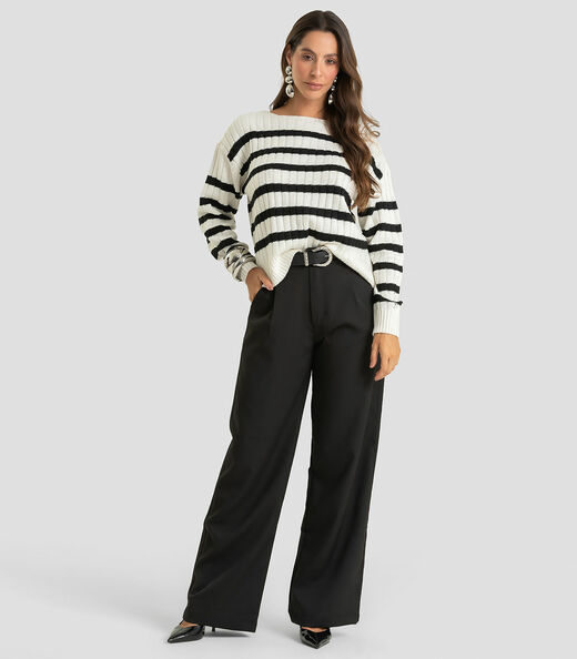 Suéter Feminino Em Tricot Listrado Dianna Bege