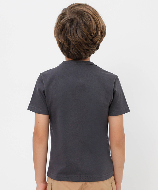 Camiseta Infantil Manga Curta Estampada MR Tam 4 a 10 Cinza