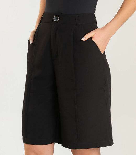 Bermuda Jorts Feminina Reta Em Sarja Dianna Preto