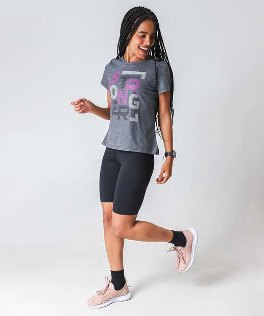 Blusa Feminina Fitness Estampada Marisa Cinza