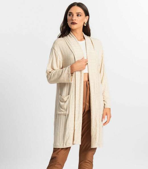 Cardigan Tricot Alongado Feminino Endless Bege