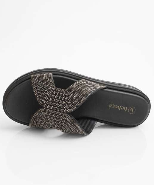 Tamanco Feminino Flatform Strass Bebecê Preto