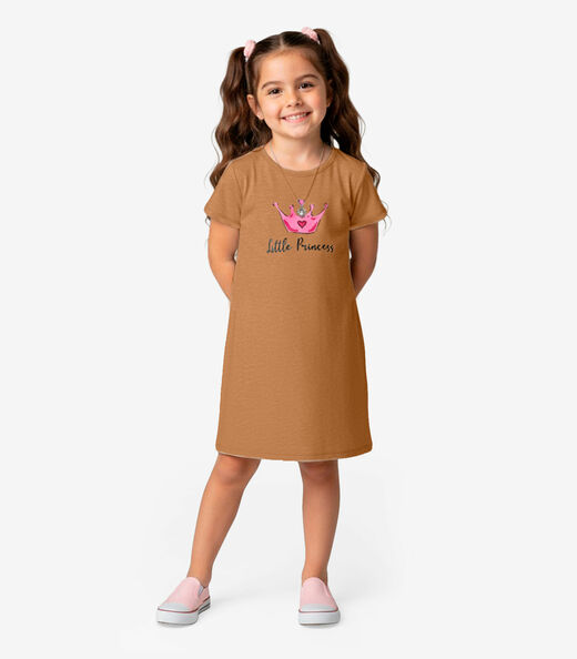 Vestido Infantil em Moletinho Maquenetado Select Marrom