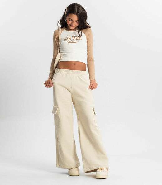 Calça Wide Leg Juvenil Minty Bege