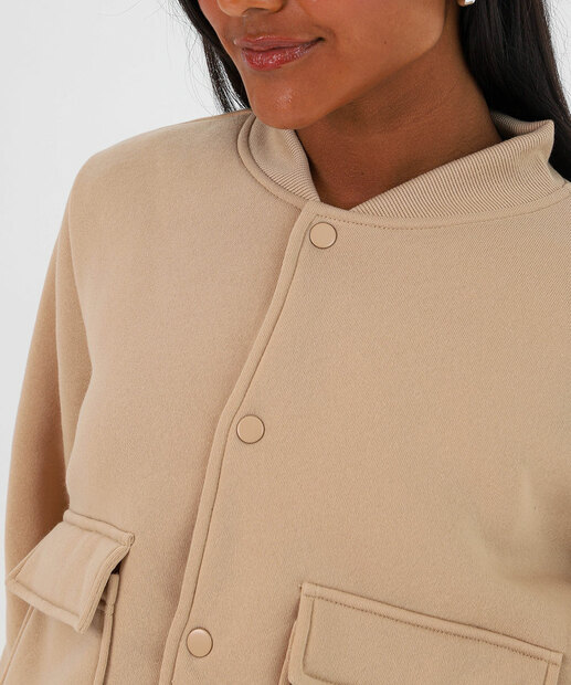 Jaqueta Feminino Cropped Moletom Marisa Bege