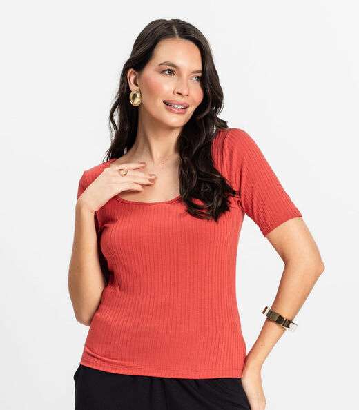 Blusa em Ribana Canelada Rovitex Marrom