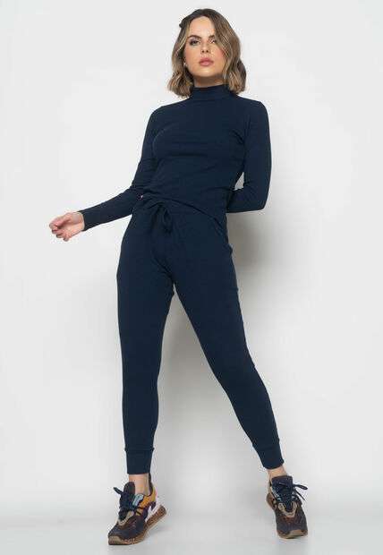 Conjunto Comfy Com Blusa Gola Alta M/L e Jogger Canelado Marinho Salvatore