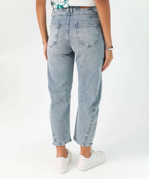 Calça Jeans Barrel Feminina Bolsos Sawary Azul