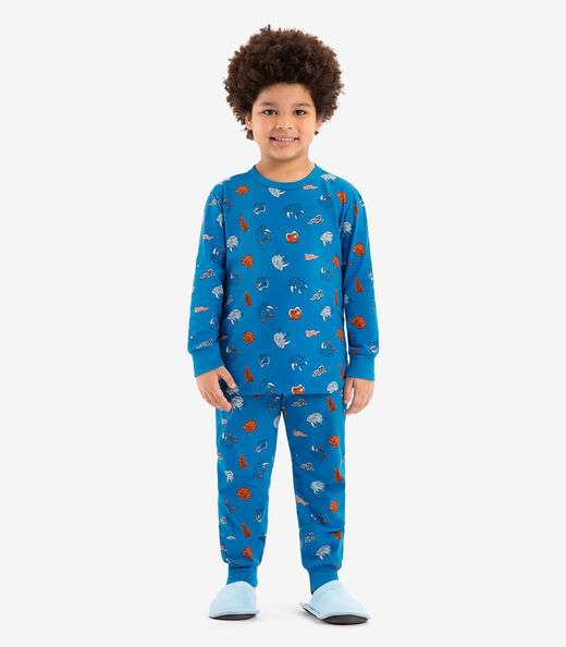 Pijama meia malha Rovi Kids Azul