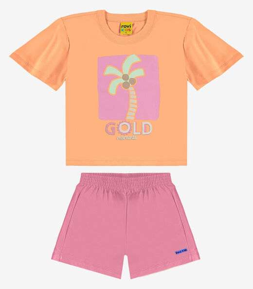 Conjunto Infantil Blusa Com Shorts Rovi Kids Laranja