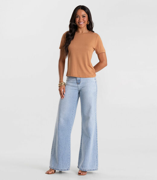 Blusa Feminina Básica Visco Maquinetada Rovitex Marrom