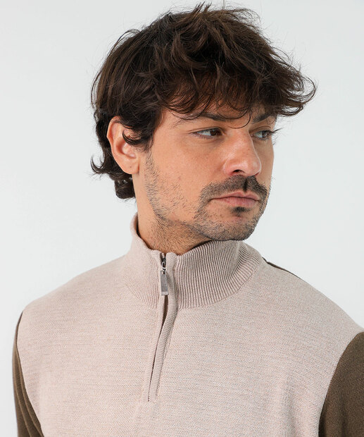 Suéter Masculino Tricô Half Zíper Recortes MR Verde