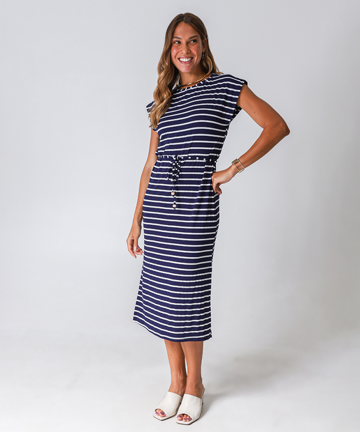 Image_Vestido Midi Feminino Listrado Manga Curta Marisa Azul