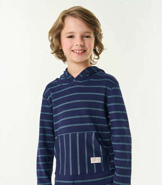 Camiseta Manga Longa com Capuz Trick Nick Azul