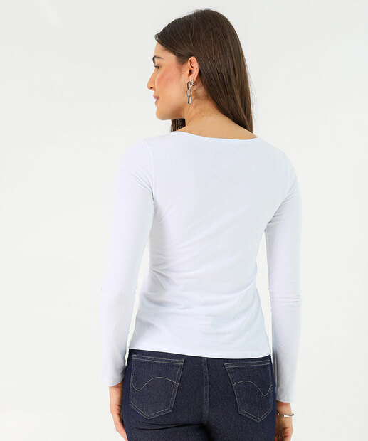 Blusa Feminina Cotton Manga Longa Marisa
