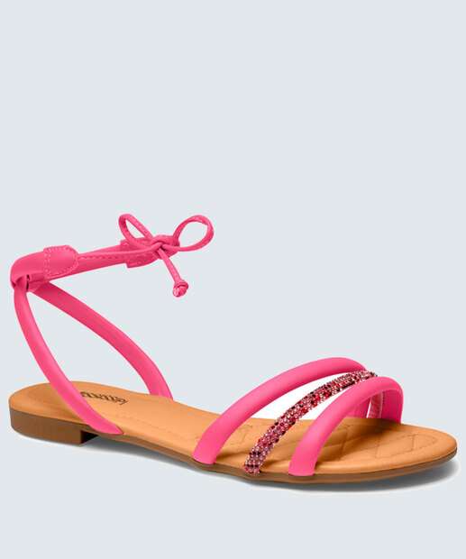 Sandália Feminina Rasteira Strass Amarração Mississipi