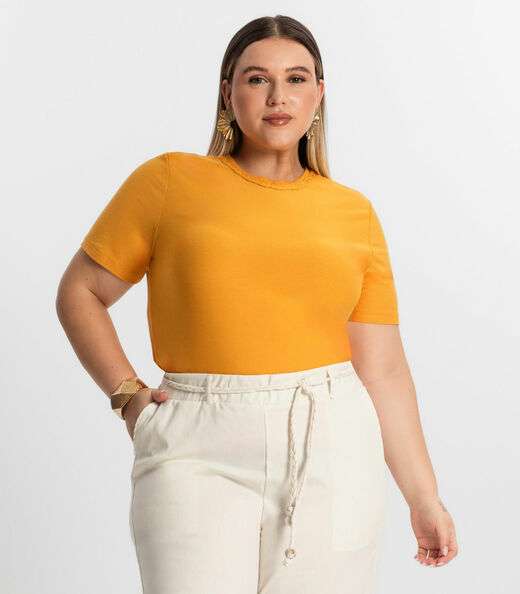 Image_Blusa Plus Size Feminina Manga Curta Secret Glam Amarelo