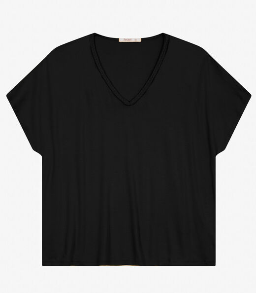 Blusa Manga Curta em Viscotorcion Secret Glam Preto