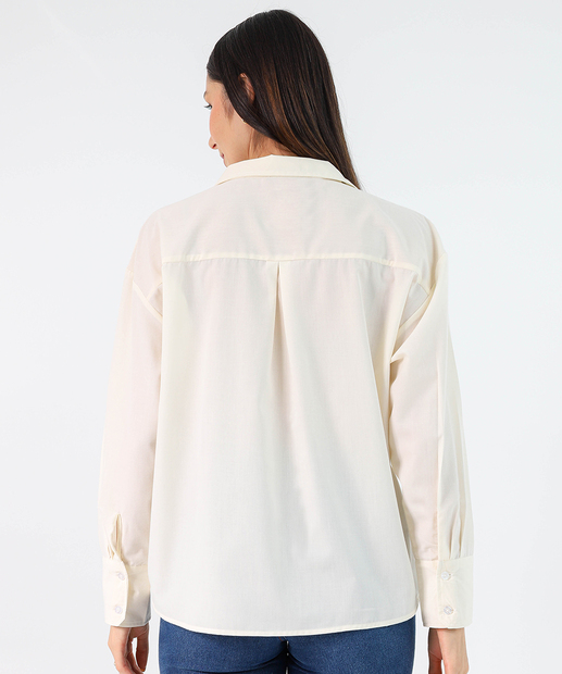 Camisa Feminina Lisa Manga Longa Marisa Off White