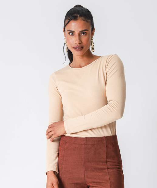 Image_Blusa Feminina Cotton Manga Longa Marisa Bege