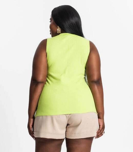Regata Plus Size Em Ribana Canelada Secret Glam Verde
