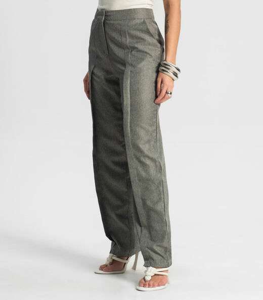 Calça Feminina Reta Alfaiataria Style Box Cinza